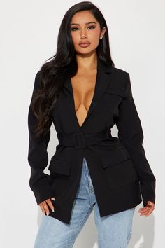 Available In Black And Sand. Blazer Lapel Collar Long Sleeve Crepe Woven Belted Pockets Fully Lined Shell: 95% Polyester 5% Spandex Lining: 100% Polyester Imported | About The Business Belted Blazer in Black size XL by Fashion Nova Black Blazer Dress, Blazer Suit Women, Belted Blazer, Sweater Jumpsuit, Professional Outfits, Black Blazer, Blazer Dress, Black Blazers, Lapel Collar