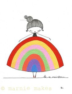 a drawing of a girl in a rainbow dress