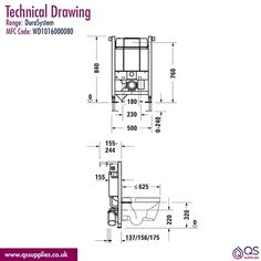 technical drawing of the front and side of a toilet