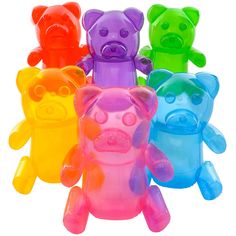 five different colored bears are standing in a row