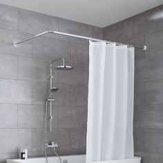 This 3 size chrome 180x200 cm aluminium telescopic shower curtain rod from Kleine Wolke features an attractive design and is hygienic, easy to care and universally applicable. The simple installation highlights most individual design ideas that are quick and straightforward. Spring rods are easy to apply. Simply pull out to the desired length + cm and clamp into position. Shortening is possible by sawing off to a length of 20 cm. This ceiling mount is also easy to maintain. Delivery includes two rods of 90 cm and one rod of 80 cm. Round Shower Curtain Rod, Ceiling Curtain Rod, Shower Tub Combination, Open Showers, Curtain White, Ceiling Curtains, Shower Rods, Cool Shower Curtains