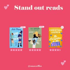 three books on pink background with the words stand out reads written in red and blue