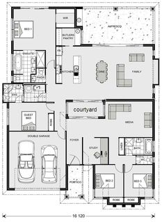 the floor plan for a two story house with three bedroom and an attached garage area