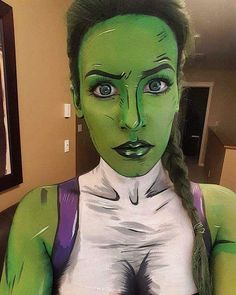 A green throwback for #stpatricksday luckily I've gone the whole day without getting pinched! #shehulk #selfie #fbf #comicmakeup #cosplay #bodypaint #bodyart Derby Makeup, Hulk Face, Superhero Day, Random Poses