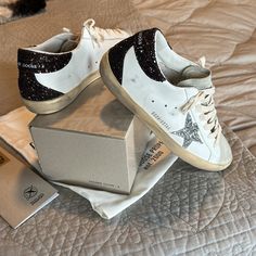 Brand New, Never Worn Ghdb Superstars With Silver Glitter Star And Copper Glitter Heel Tab. Purchased From Nordstrom (This Style Is Still Listed Item On Nordy's Website). Comes With The Box, Dust Bag And Ggdb Authenticity Passport. Super Comfortable - Picked This Pair From 4 Of The Same Sneaker To Get The Best / Most Comfortable Pair! Golden Goose Glitter Sneakers, Shoes Golden Goose, Copper Glitter, Golden Goose Superstar, Nike Shoes Air Force, Preppy Shoes, Goose Shoes, Glitter Sneakers, Glitter Heels