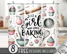 two coffee mugs with the words just a girl who loves baking and cupcakes