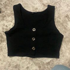 Brand New Never Worn Crop Top In Black. Black Casual Buttoned Tank Top, Casual Black Buttoned Tank Top, Black Summer Tank Top With Button Closure, Black Button Closure Tank Top For Summer, Casual Black Tank Top With Button Closure, Crop Top, Womens Sizes, Womens Tops, Crop Tops