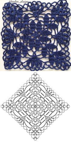 an image of crocheted doily on white and dark blue with text overlay