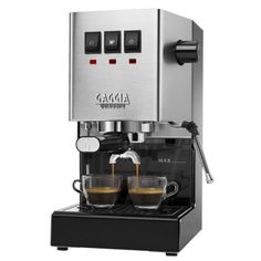 an espresso machine with two cups of coffee