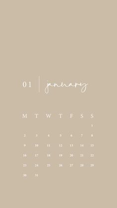 a calendar with the word january written in white ink on a beige background, next to a