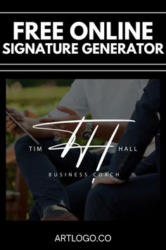 a man sitting in a chair with his feet crossed and the words free online signature generator above him