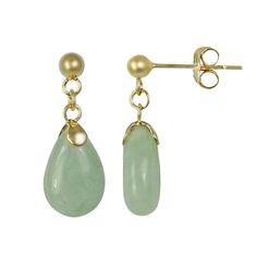 Earring Details: Length: .79-in. Backings: post Metal: 10k gold Stone Details: Stone type: genuine jade Cut: pear  Size: One Size. Color: Green. Gender: female. Age Group: adult. Teardrop Jade Gemstone Earrings, Teardrop Jade Earrings With Natural Stones, Jade Drop Earrings For Anniversary, 75th Birthday Gifts, Post Metal, Gold Stone, Jade Jewelry, Green Earrings, Jade Stone