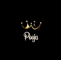 a crown with the word pooga on it in gold and white lettering, against a black background