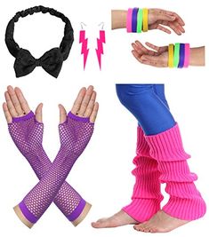 four different types of hand warmers, one with neon colored bands and the other with pink