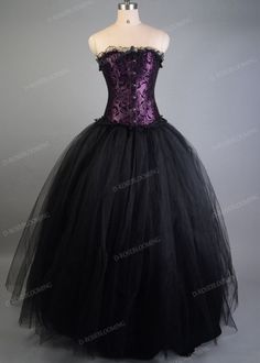 Purple Dresses Plus Size, Purple And Black Ball Gown, Black And Purple Dresses, Elissabat Costume, Black And Purple Prom Dress, Purple And Black Wedding Dress, Goth Homecoming Dress, Twins Quinceanera, Ursula Aesthetic