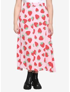 Strawberry Clothes, Maxi Skirt Plus Size, Pink Maxi Skirt, Pink Midi Skirt, Crochet Midi, Skirt Plus Size, Romper Pattern, Her Universe, Pink Strawberry