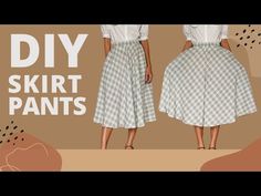 two women wearing skirts with the words diy skirt pants on them and an image of their