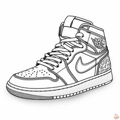 Jordan Coloring Pages, High Top Nike Shoes, Air Jordan Mid 1, Nike Jordan Air 1, Nike Drawing, Snoopy Stickers, Coloring Pages For Teens, High Top Nike, Adult Coloring Books Swear Words