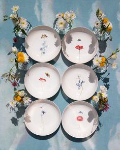 six plates arranged in the shape of a flower arrangement