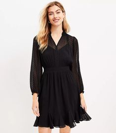 594384 The Loft Dresses, Black Flutter Dress, Flutter Dress Women, New Trendy Dresses, Tall Dresses, Dress Clip, Love Clothing, Black Long Sleeve Dress, Trendy Clothes For Women