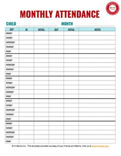 a printable calendar for children with the words, month attendance and days to go