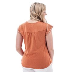 The basic tee just got an ethical and stylish upgrade with the Poet Top. First and foremost, this top is made from a blend of organic cotton and TENCEL™ two natural fibers that reduce this shirt's environmental impact while providing you with incredibly silky softness against the skin. This scoop neck top incorporates feminine details that will turn heads all season, including large cap sleeves, drop shoulders, and an embroidered bodice. These fine details are easy to pair with anything and the Spring Organic Cotton Tops For Casual Gatherings, Ginger Spice, Polka Dots Fashion, Feminine Details, Embroidered Bodice, Linen Tank Top, The Poet, Linen Tank, Maternity Shorts