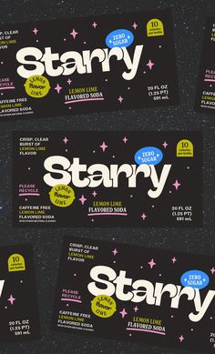 starry candy bar wrappers on a black background