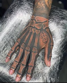 a man with tattoos on his arm and hand