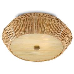 a wicker ceiling light fixture on a white background