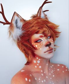 Fox Cosplay Makeup, Male Elf Makeup, Satyr Makeup, Fox Makeup Look, Animal Inspired Makeup, Fox Costume Makeup, Makeup Halloween Hombre, Fox Halloween Makeup, Animal Makeup Looks