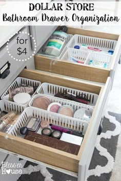 dollar store bathroom drawer organization for $ 4