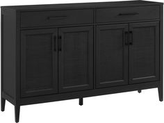 a black cabinet with two doors and three drawers