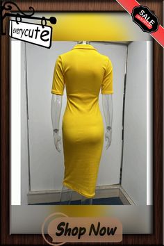 Yellow Solid Buttons Lapel Collar Midi Dress Color Pick, Lapel Collar, Midi Dresses, Women Dresses, Dresses Midi, Midi Dress, Womens Dresses, Collar, Yellow