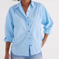 Condition: Brand New With Tags! Size: Womens Xs Open To Offers, Steep Discounts On Bundles! Description: This Button Down Shirt Is Comfortable Yet Polished. 100 Cotton. A Twist On A Classic, The Jeana Shirt Offers An Easy Shape With Side Slits For Versatile Wear. Pleating Details Add Subtle Drama While An Organic Cotton Poplin Adds Softness And Drape Spring Summer Everyday Casual Brunch Patio Going Out Beach Party Vacation Sun Cocktail Party Resort Holiday Instagram Fashion Blogger Influencer Fe Sun Cocktail, Classic Academia, Pleated Shirt, Easy Shape, Green Brands, Poplin Shirt, Beach Party, Denim Shirt, Linen Shirt