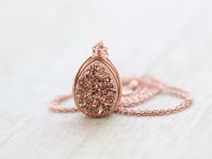 Gilded Druzy Teardrop Necklace Rose Gold Bezel by SaressaDesigns Geode Jewelry, Druzy Jewelry, Bar Necklace Personalized, Necklace Rose Gold, Gold Bar Necklace, Druzy Quartz, Solitaire Necklaces, Necklace Rose, Teardrop Necklace