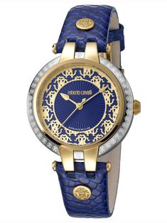 Roberto Cavalli PIZZO Blue Leather Analog Women's Watch RV1L051L0066 - Shop at Altivo.com Luxury Leather Round Watch, Luxury Round Leather Watch, Designer Leather Watch With Skeleton Dial, Designer Leather Watches With Skeleton Dial, Designer Blue Leather Watch, Designer Leather Watch With Metal Dial, Circular Logo Design, Franck Muller Watches, Circular Logo