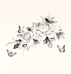 flowers and butterflies on a white background