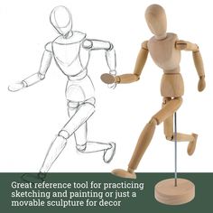 a wooden mannequin standing on a stand with the words great reference tool for practicing sketching and painting just a moveable sculpture for decor