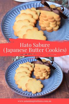 two plates with cookies on them and the words, how to make japanese butter cookies