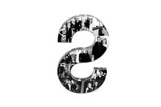 the letter s is made up of many people's faces in black and white