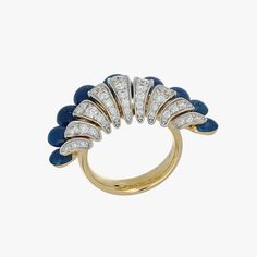 Ref. FF176RG51 Allegra ring, Yellow Gold, White Diamonds, Blue Enamel. Allegra Big Blue Enamel ring in 18k yellow gold, adorned with sparkling white diamonds, and hand-painted with blue enamel gently ebbing the finger like floral petals. Gold: g 15.20 | White Dia: ct 1.16All weights are approximate. Slight variations may occur due to the nature of handmade craftsmanship. Paper Bracelet, Color Rings, Wedding Hair Up, Gold G, Diamond Earring, Enamel Ring, Tuscany Italy, Big Blue, Color Ring