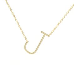 Letter J Sideways Initial Necklace - Gold & Silver | Alexandra Marks Jewelry Classic Tan Initial Necklace For Everyday Wear, Classic Tan Initial Necklace For Everyday, Tan Initial Necklace For Everyday Wear, Classic Personalized Tan Initial Necklace, Minimalist Monogram Initial Necklace In Tan, Classic Tan Personalized Initial Necklace, Everyday Tan Initial Necklace, Minimalist Tan Monogram Initial Necklace, Classic Tan Initial Pendant Necklace