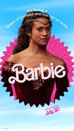 the poster for barbie's new show, barbie is shown in front of a blue sky