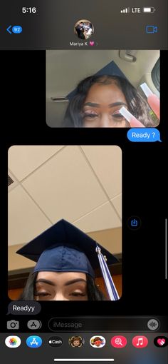 an iphone screen with two pictures of a woman wearing a graduation cap and gown