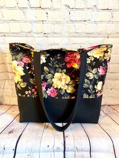 Bag With Pockets, Tote Bag With Pockets, Floral Tote Bag, Casual Tote Bag, Work Tote Bag, Blue Tote Bag, Handmade Tote, Work Tote, Fabric Tote