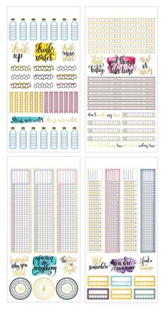 the printable planner stickers are shown in four different colors