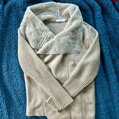 Never Worn, New W/O Tags Beige Shawl Collar Sweater For Winter, Beige Shawl Collar Winter Outerwear, Beige Shawl Collar Outerwear For Winter, Beige Shawl Collar Sweater For Fall, Cream Shawl Collar Winter Outerwear, Cozy Fitted Beige Outerwear, Cream Shawl Collar Outerwear For Winter, Cozy Beige Outerwear With Shawl Collar, Cozy Shawl Collar Winter Sweater