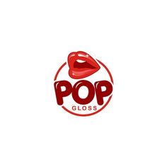 the logo for pop glosss is red and has lips on it's face