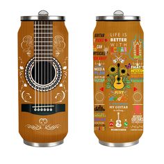 an image of a beer can with a guitar on the front and back cover that says, life is better with my guitar