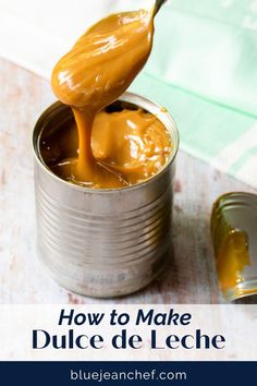 a can filled with caramel sauce being drizzled on top of it